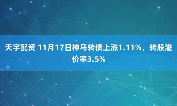 天宇配资 11月17日神马转债上涨1.11%，转股溢价率3.5%